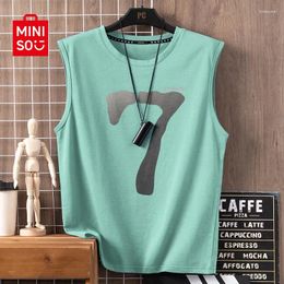 Men's Tank Tops MINISO Top Pure Cotton Sports Sleeveless Fitness Trend Versatile Base Simple Basketball Clothing
