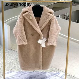 Maxmaras Coat Teddy Bear Womens Cashmere Coats Wool Winter 2024 New m Home Same Champagne Fur Particle Camel Fleece Mid Len