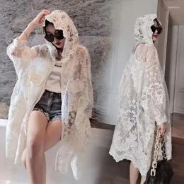 Women's Trench Coats Plus Size 5XL 150kg Spring Summer Lace Jacket High Quality Hollow Out Long Outwear Leisure Casual Sleeve