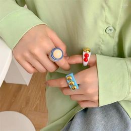 Cluster Rings LingLu Retro Geometric Hyperbole Acrylic Colourful Irregular 2024 Trendy For Women Party Girls Gifts Jewellery
