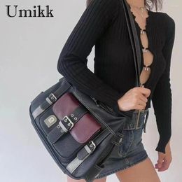 Shoulder Bags Girls PU Leather Bag Casual Retro Sling Versatile Contrast Colour Y2K Messenger For Travelling Shopping Commuting