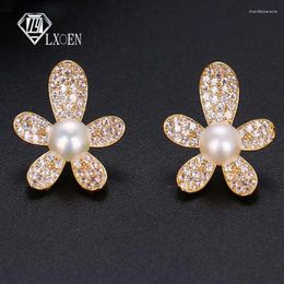 Stud Earrings LXOEN Factory Direct Sales Trend Strange Flower Shape Beautiful Pearl For WomenStud Cute Simulated Zircon