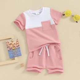 Clothing Sets Baby Boy Clothes Colour Block Short Sleeve T-Shirt Tops Stretch Rolled Shorts Set Born Toddler 2Pcs Summer Outfits