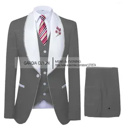 Men's Suits Suit Wide Shawl Lapel Business Men Tuxedo Coat 3 Pieces Italian Wedding Groom Gentleman's Formal