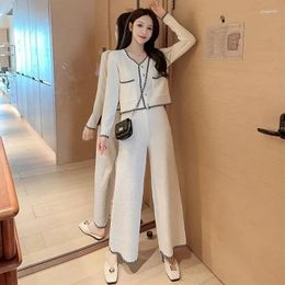 Women's Pants Office Lady Two Piece Set For Women Cardigan Pant Sets Long Sleeve Korean Outfit Button Tracksuit 2024 Fashion Autumn Suit