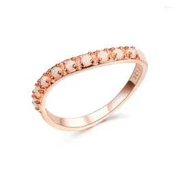 Wedding Rings Cute Female White Opal Stone Ring Fashion Dainty Rose Gold Color Jewelry For Women