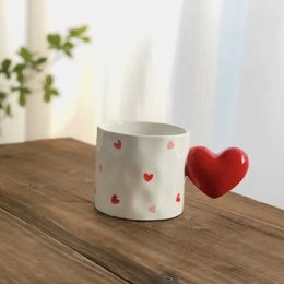 Mugs Creative hand drawn love cup cute circular handle cup Colourful polka dot cup student water cup coffee cup Ins J240428