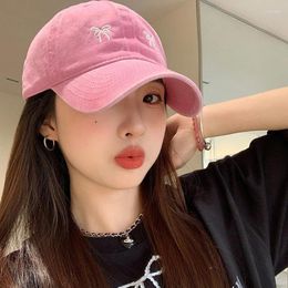 Ball Caps Spring Summer Bow Embroidery Women Baseball Vintage Washed Cotton Adjustable Outdoor Sun Hats Korean Casual Sports