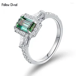 Cluster Rings Follow Cloud 5 7mm 1.78ct Emerald Cut Green Moissanite Diamond Wedding Ring For Women 925 Silver Sterling Engagement Gift