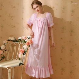 Women's Sleepwear Pure Cotton Vintage Night Dress Women Short Sleeve Loose Long Robe Sexy Princess Nightwear Dressing Gown Nightgowns