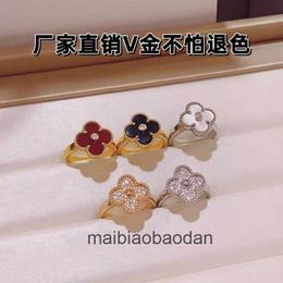 Designer Luxury Jewellery Ring vancllf V-gold material clover ring with natural white Fritillaria in diamond 18K full rose gold