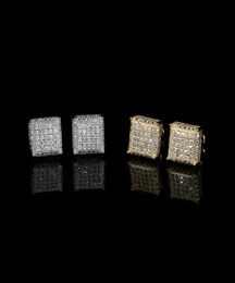 Hip Hop Square Stud Earring Bling 18K Real Gold Plated Prevent Allergy Earrings for Men Women Gift8053078