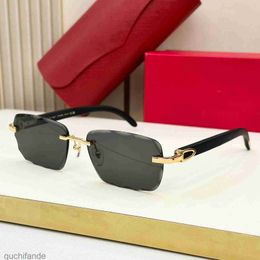 Top Level Original Cartere Designer Sunglass New Sunglasses Frameless Wooden Legs with Irregular Cut Edges Small Box Sunglasses Mens with 1:1 Real Logo