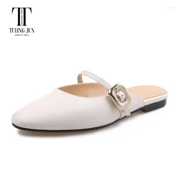 Slippers TULING JUN 2024 Summer Women Round Toe Baotou Flat Heel Sandals Simplicity Comfort Leisure Shoes For Female L