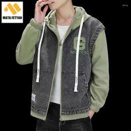 Hunting Jackets Spring Autumn Hooded Denim Jacket Men Zipper Loose False Two PieceMen Jeans Split Joint Outerwear Coat