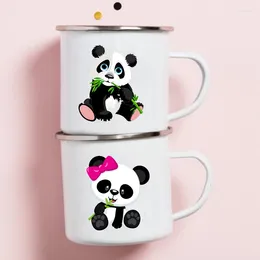 Mugs Cute Panda Print Enamel Mug Creative Coffee Tea Water Cup Stainless Steel Kawaii Cofee Cups To Sublimate Drinkware Friends