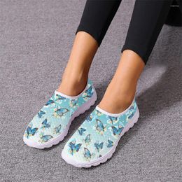 Casual Shoes Gradient Blue Butterfly Flower Pattern Ladies Spring Autumn Walking Dirt Resistant Non-slip Sneakers Personalised Design