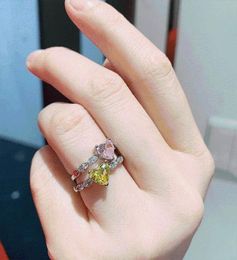 Cluster Rings Heart Shaped 67mm Yellow Pink Crystal For Women 925 Sterling Silver Fine Jewelry High Quality Wedding Party Friends2677732