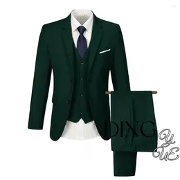 Men's Suits 2024 Fashion Men Leisure Boutique Business Solid Color Wedding Suit Coat Pants Vest 3 Pcs Set Dress Blazers Jacket Trousers