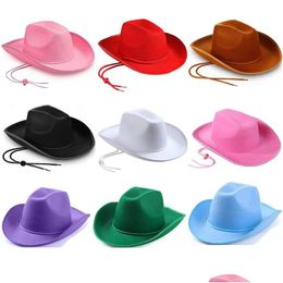 Other Festive Party Supplies Plain Western Cowboy Cowgirl Hats With Adjustable Pl-On Closure Dstring For Costume Wedding Stage Per Dhtnf