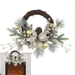 Decorative Flowers Winter Christmas Wreath Silver Pine Cone Garland Decoration Farmhouse Rustic Hanger Decor For Walls