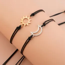 Charm Bracelets 2pcs/set Minimalist Sun Moon Couple Bracelet Card Gift Adjustable Braided Rope For Women And Men