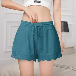 Women's Shorts Casual Women Elegant Lace Edge Summer With Drawstring Elastic High Waist Pleated Loose For