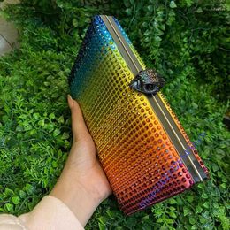 Evening Bags Luxury Clutch Bag For Women Multi Colourful Patchwork Handbag Elegant And Stylish Dinner Metallic Chain Jointing Purse
