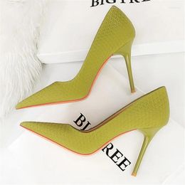 Dress Shoes Women 10cm High Heels Weave Printed Green Pumps Lady Plus Size 34-43 Wedding Stiletto Event Prom Nightclub Office