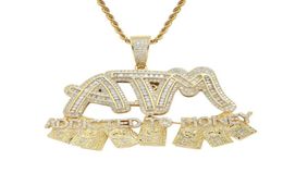 Mens Jewellery Hiphop Iced Out CZ Letter Pendant Necklace Gold Micro Paved Cubic Zircon ATM Addicted To Money Necklaces4091350