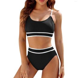 Women's Swimwear High Waist Bikini Set V Neck Two Piece Swimsuit Colour Block Front Twisted Maillots De Bain Femme Ropa Mujer