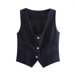 Women's Vests 2024 Spring Cashmere Retro Style Slim Sleeveless Shirt Denim Vest