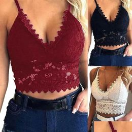 Camisoles Tanks Women Plus Size Vest Crop Wire Lingerie Y V-Neck Camisole Underwear Seamless Lace Bralette Top Solid Bra217S Drop Deli Otce8