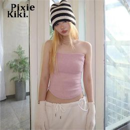 Women's Tanks PixieKiki Summer Tube Top Coquette Y2k 2000s Pink Ribbed Crop Tops Korean Fashion 2024 Women Wholesale Clothing P71-AE10