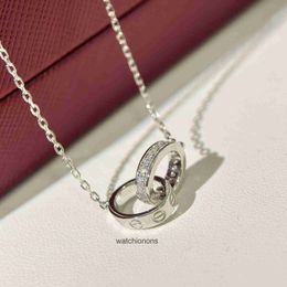 High Quality Luxury Necklace Cartter S925 Sterling Silver Double Ring Simple Half Diamond Smooth Screw Elliptical Minimalist Grade and