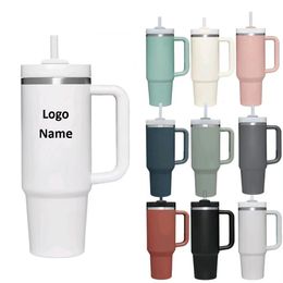 Personalized 40 oz Tumbler with Handle Lid Straw 40oz Stainless Steel Water Bottle Vacuum Thermos Cup Travel Car Coffee Mug 240426