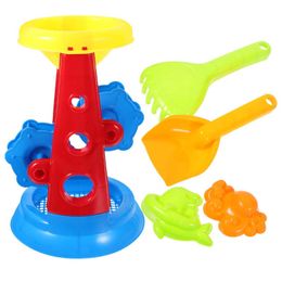 Sand Play Water Fun 5-piece plastic beach toy set sand bucket toy hourglass for outdoor play of beach children T240428