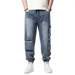 Pantaloni cargo di moda jeans maschile in vita elastica casual elastica sciolte jogging battiti pantaloni in denim abbigliamento harem streetwear plus size