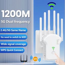 1200Ms 5GHz Wireless WiFi Repeater Signal Booster DualBand 24G 5G Extender 6 Antenna Network Amplifier WPS Router 240424