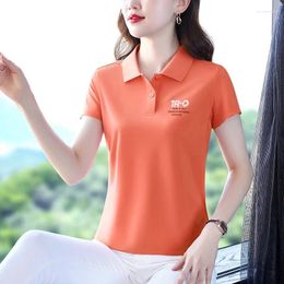 Women's Polos Ice Silk Fabric T-shirt Summer Cool Basic Top Short Sleeve Shirts Solid Color Casual Lapel Tee