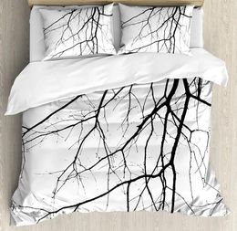 Bedding Sets Black And White Set For Bedroom Bed Home Macro Leafless Winter Tree Branches Idyll Duvet Cover Quilt Pillowcase