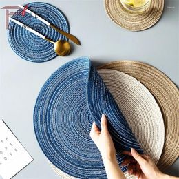 Table Mats 4pcs/set Round Ramie Insulation Pad Solid Placemats Linen Non Slip Kitchen Accessories Decoration Home