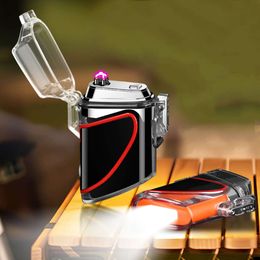 Wholesale Multifunction Plastic Custom Waterproof USB Dual Arc Plasma Lighter Electric Rechargeable Camping Flashlight