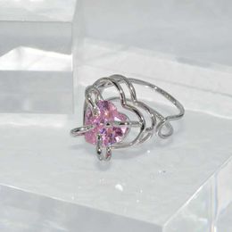 Wedding Rings Cute Pink Diamond Love Ring for Women Design Pink Zircon Ring with Simple Opening for Women Versatile