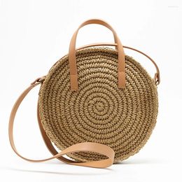 Shoulder Bags 2024 Small Round Shape Handbag Casual Designer Straw Weaving Bag Summer Women'S Travel Beach Crossbody