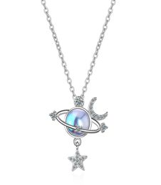 TF301 Trendy S925 Sterling Silver Star Moon Universe Pendant Necklaces For Women HighEnd Design Ins Short Clavicle Chain Necklac1847610