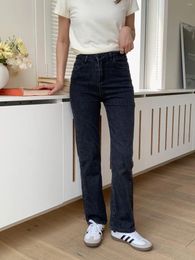 Women's Jeans Dark Grey Pencil Women High Stretch Waist Full Length Denim Pants Skinny 2024