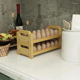 Kitchen Storage 2 Tier Display Stand Egg Rack Wooden Holder Tray Rustic Stackable Counter Household Accessories