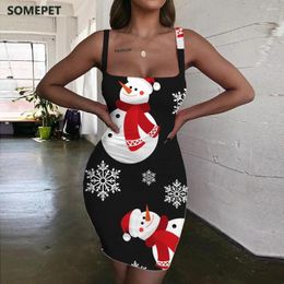 Casual Dresses SOMEPET Christmas Women Snowman Vestido Sexy Snowflake Sundress Painting Ladies Womens Clothing Party Short Boho