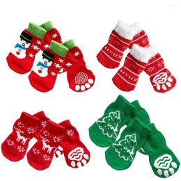 Dog Apparel 4 Sets Of Pet Puppy Cat Non-Slip Cotton Socks With Christmas Pattern Size S